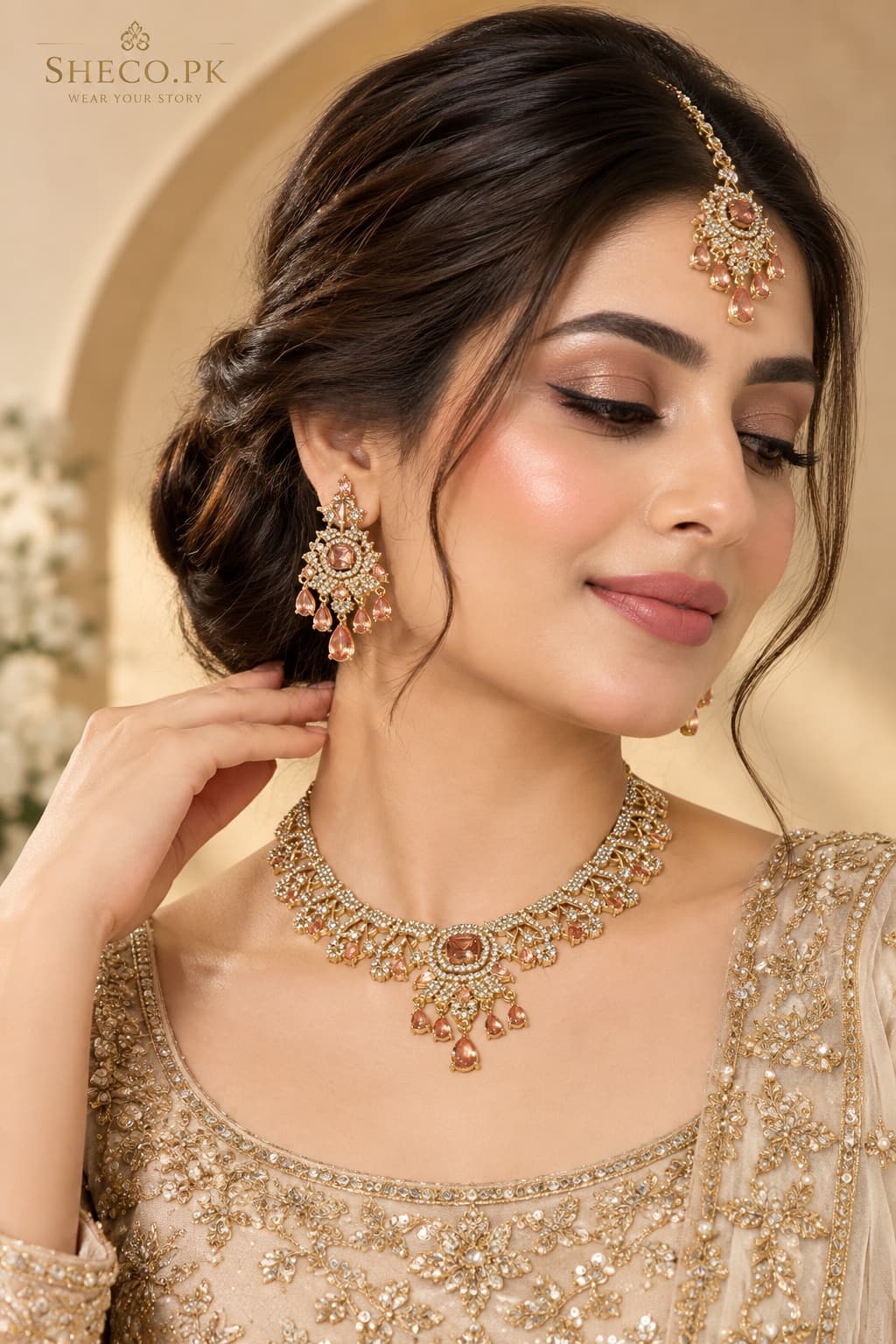 Golden Zircon Party Set | Elegant Traditional Jewellery Set-PartySet - 0074