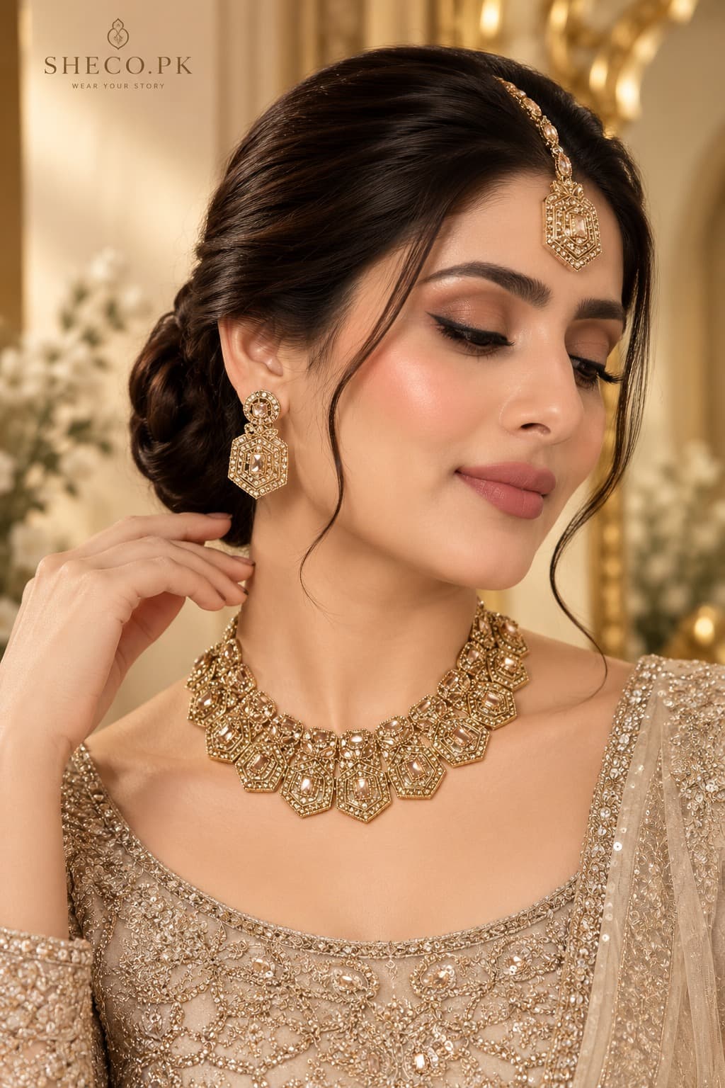 Golden Zircon Party Set | Elegant Traditional Jewellery Set-PartySet - 0075