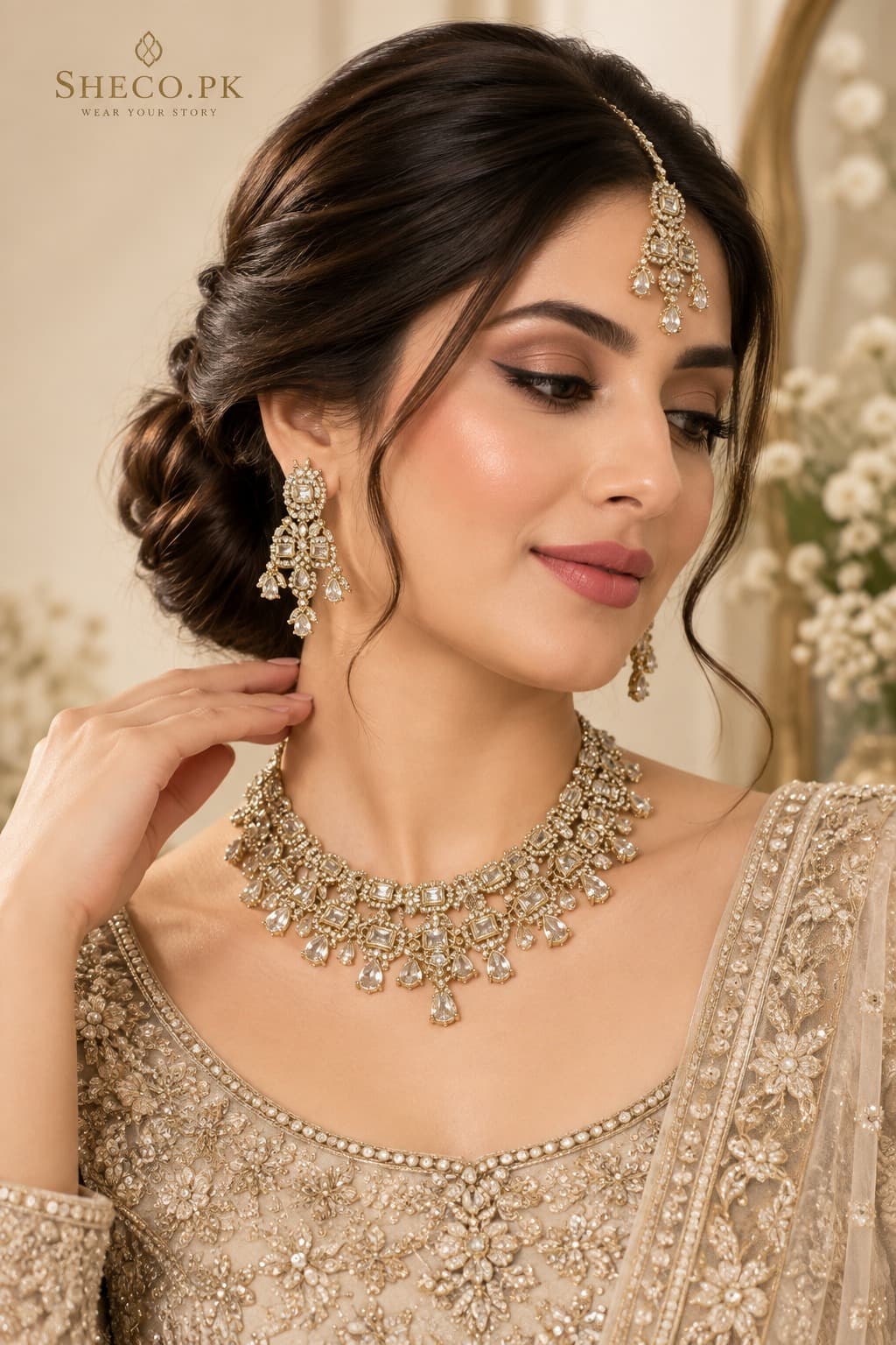 Golden Zircon Party Set | Elegant Traditional Jewellery Set-PartySet - 0076