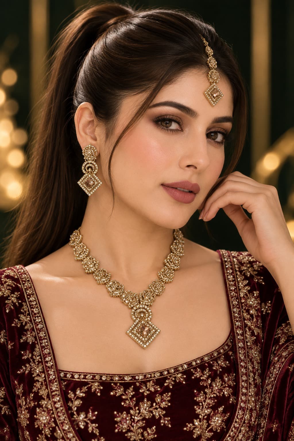 Golden Zircon Party Set | Elegant Traditional Jewellery Set-PartySet - 0078
