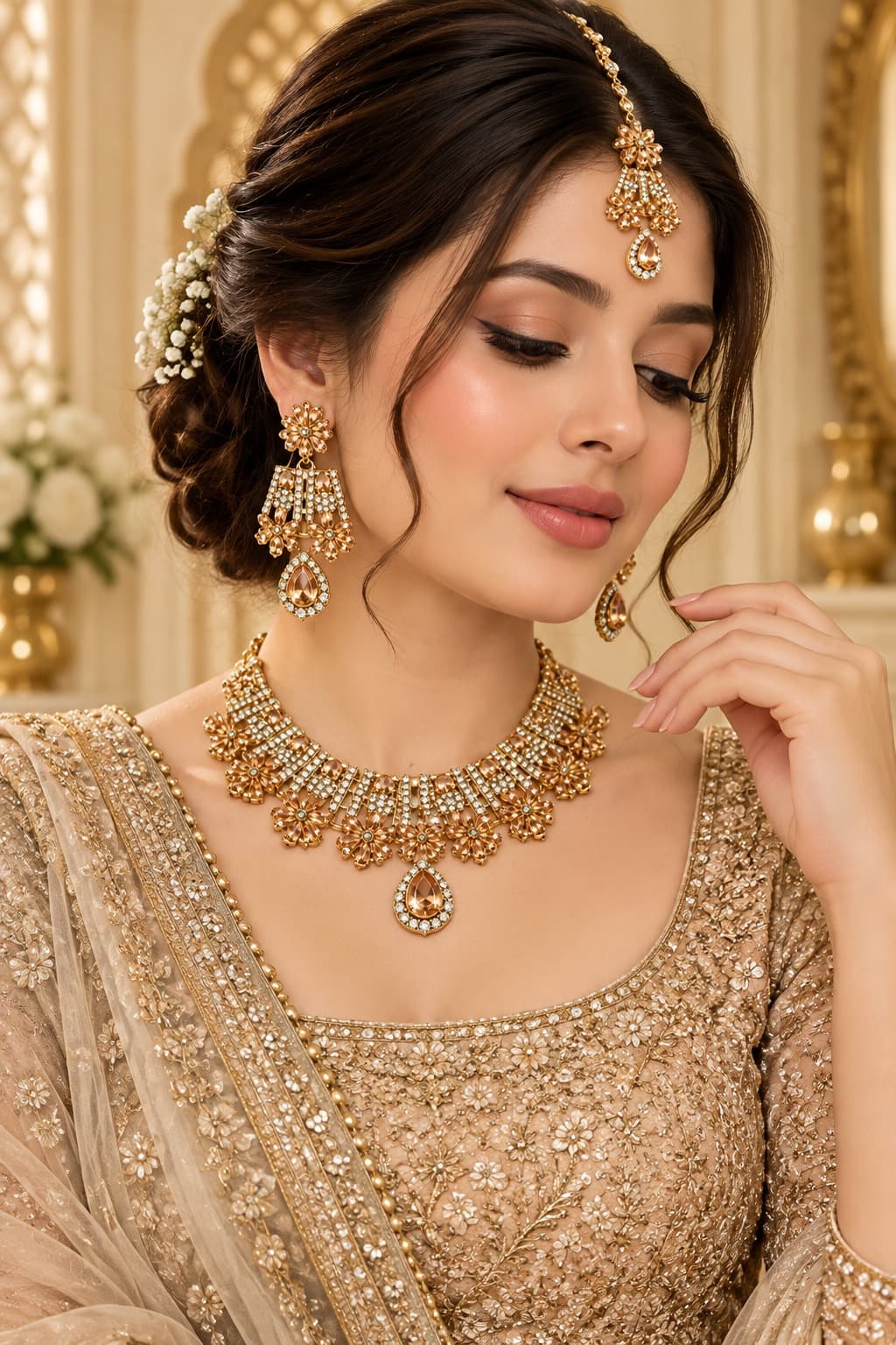 Golden Zircon Party Set | Elegant Traditional Jewellery Set-PartySet - 0079