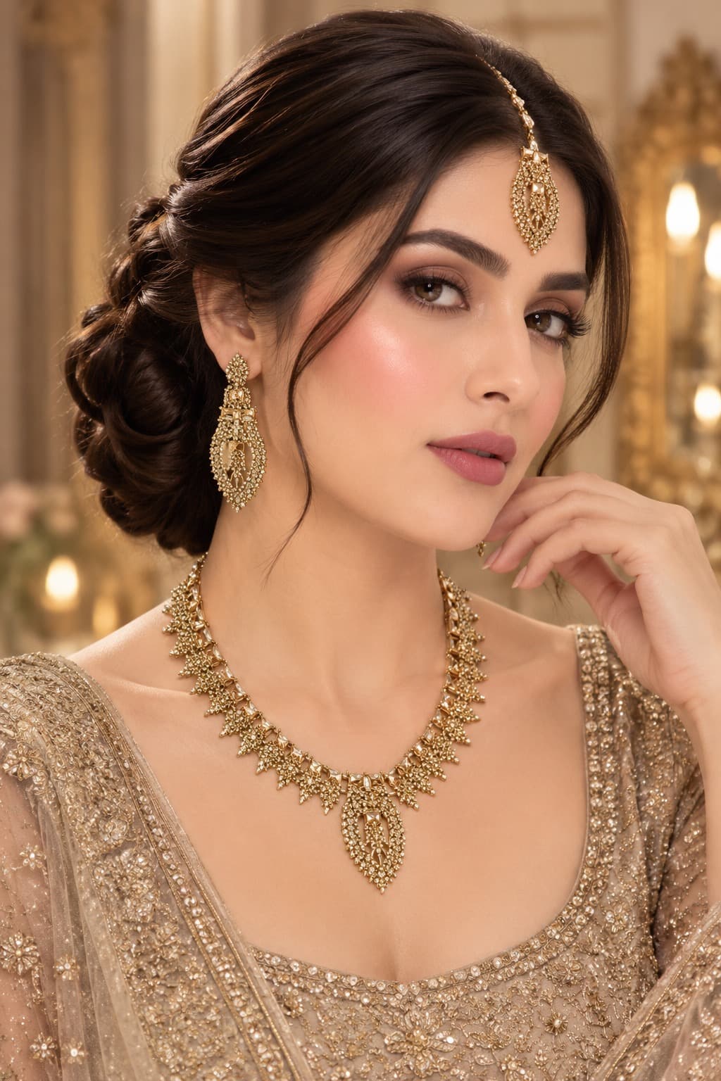 Golden Zircon Party Set | Elegant Traditional Jewellery Set-PartySet - 0081