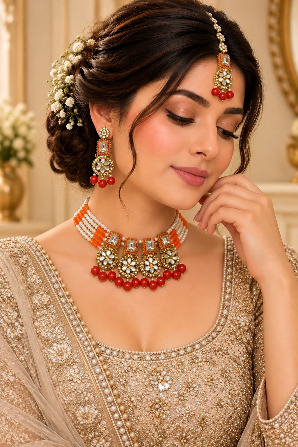 Choker Set | Elegant Traditional Statement Choker Jewellery Set-Necklace Set - 0092